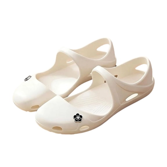pwidon Women's Mary Jane Clogs Closed Toe Slip On EVA Waterproof Floral Decor Beach Pool Walking Sandals White 5