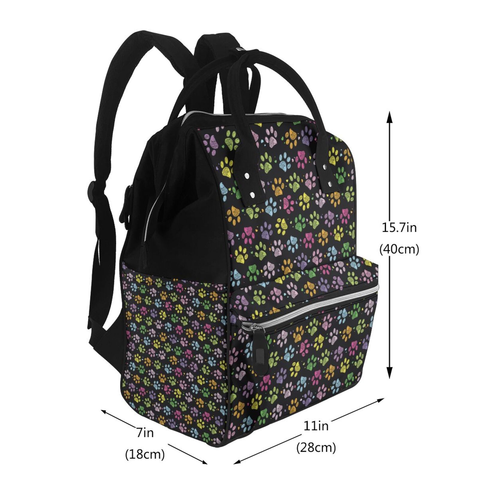 Ratiio Colorful Paw Mummy Backpack - Waterproof Twill Canvas, Large Capacity Diaper Bag with Multiple Pockets and Adjustable Straps