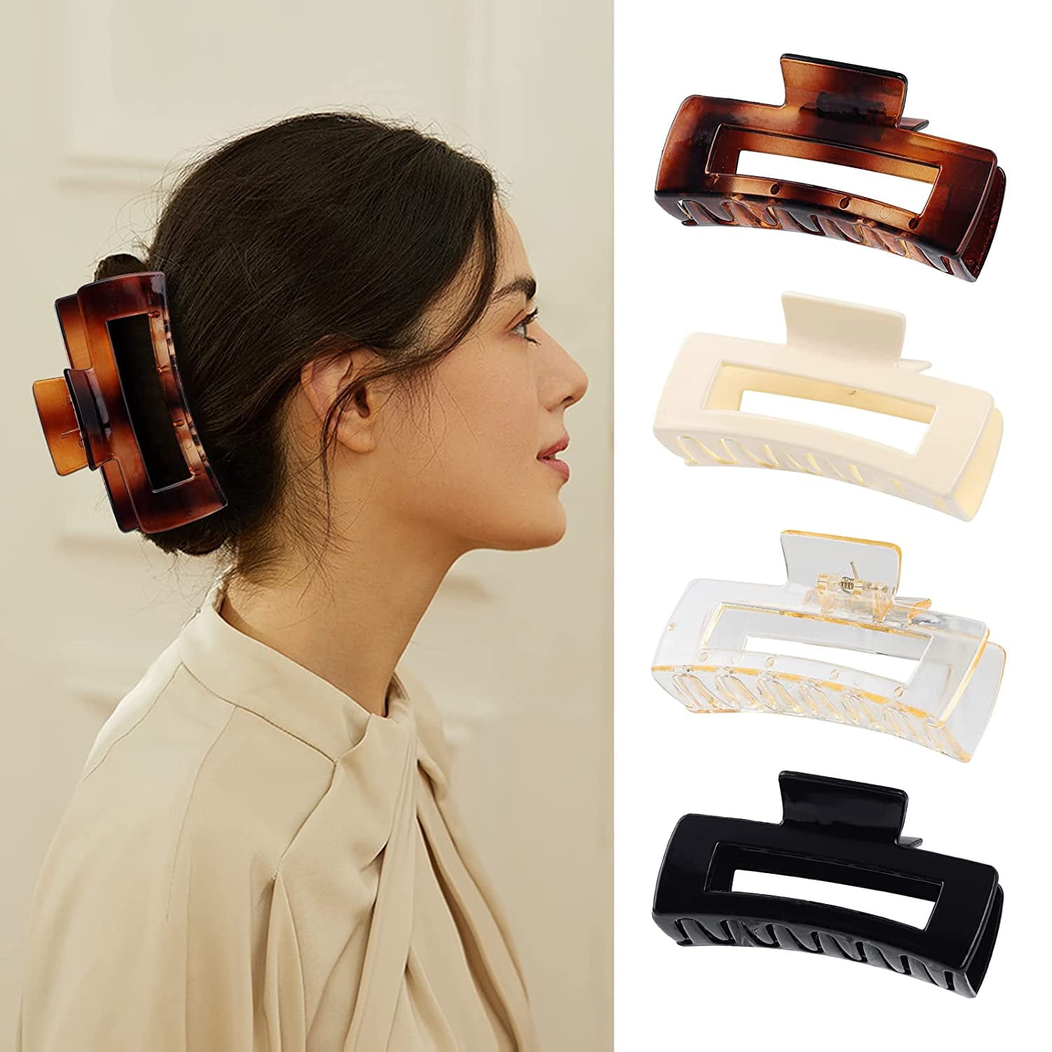 Howarmer Large Hair Claw Clips for Women and Girls, 4 Pack Matte Clear No Slip Big Jaw Clip for Thick Hair