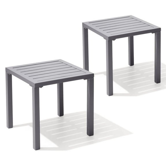 Pellebant 2-Pack Outdoor Side Tables, All-Weather Aluminum Small Patio End Tables for Garden, Porch, Balcony, or Poolside, 15.7" x 15.7" x 15.9", Gray