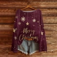 thumbnail image 3 of Wutalume Women's Round Neck Lightweight Sweater Casual Long Sleeve Christmas Print Knit Pullover, Merry Christmas Themed Top with Holiday Cheer,Wine L, 3 of 5