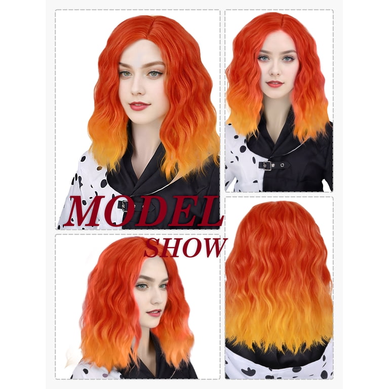 FEOYA Womens Orange Ombre Wig Fire Flame Wig Shoulder Length  display picture 1