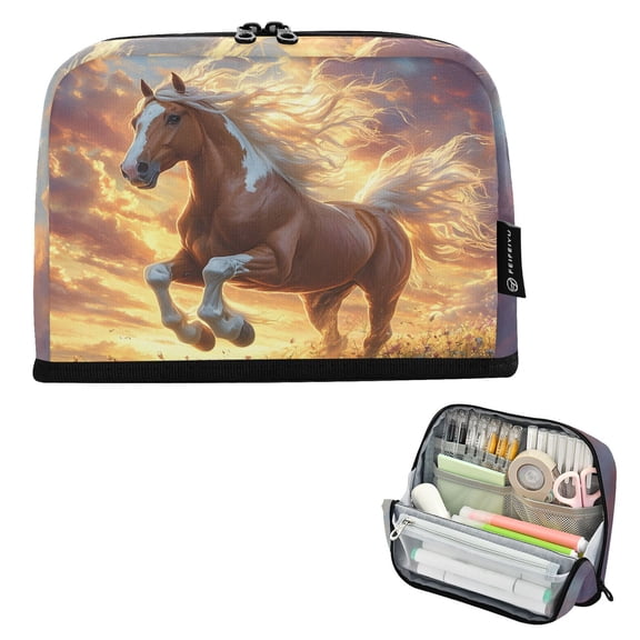 ALAZA Horse on Field Pencil Case Pen Pouch Bag Large Capacity Organizer