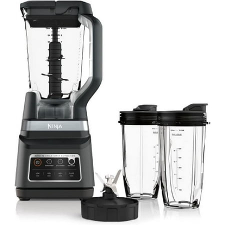 1400W Auto-IQ Blender, 3 Modes: Smoothies, Frozen Drinks, 72oz Pitcher, 2x24oz Cups, Pro Blades, Black/Stainless