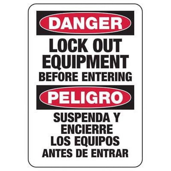 Bilingual Lockout Signs - Danger Lockout Equipment Before Entering Safety & Compliance Signs /OSHA & ANSI Compliant Safety Signs /Electrical Safety Signs Size: 12 x 16 inch
