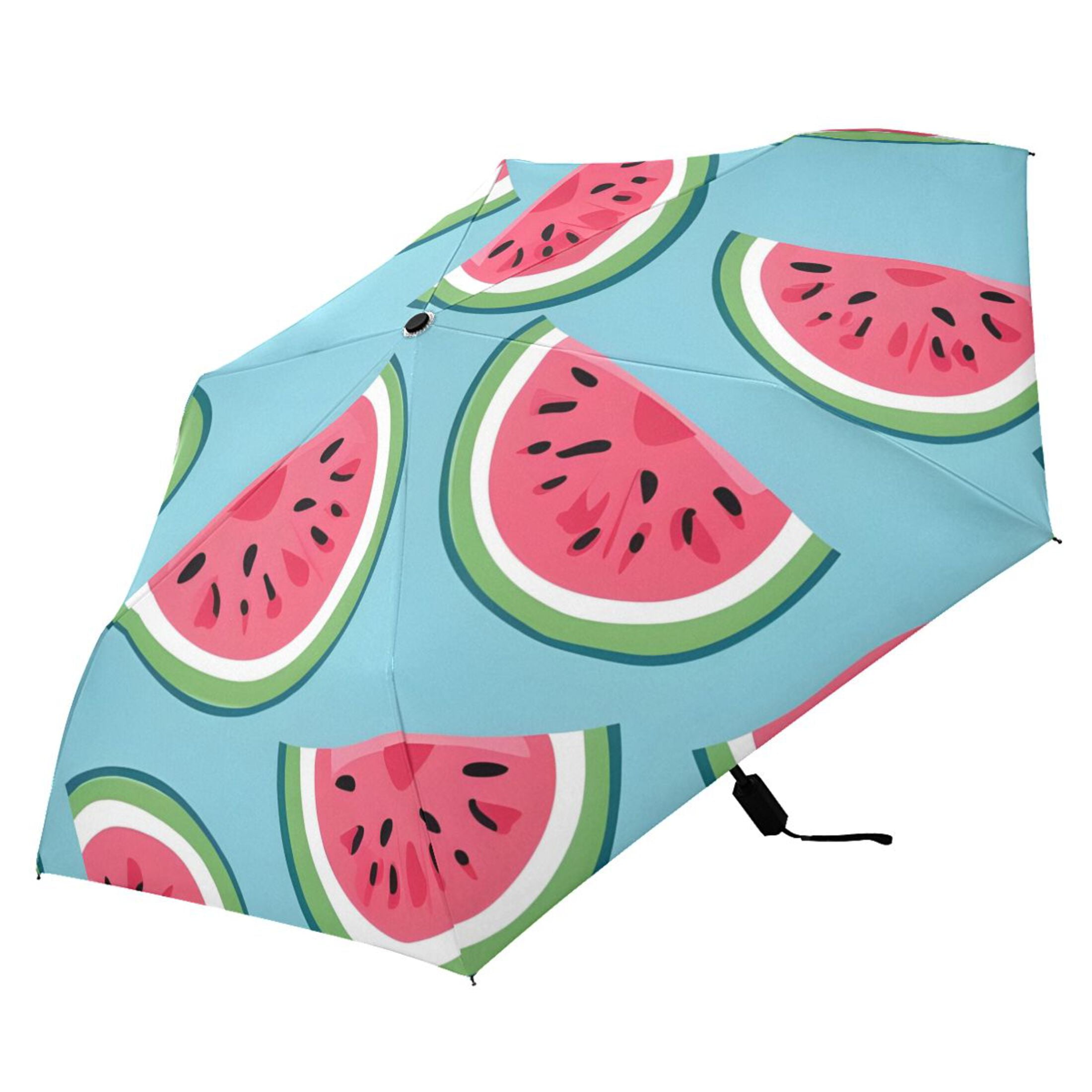 Watermelons Cartoon All Weather Umbrella Triple Folding Parasol 6 Ribs UV Protection Portable