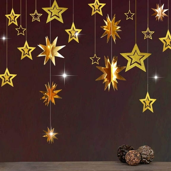 Cheerland Twinkle Star Party Decoration Glitter 3D Hanging Garland, 6.6 Ft