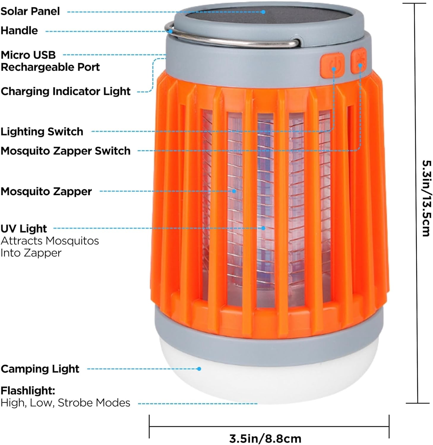 Fuzebug Rechargeable Bug Zapper Outdoor and Indoor BuzzBug Mosquito Zapper Buzzbug Mosquito Light Cordless Bug Zapper Mini Bug Zapper Bulb Solar Flashlight Camping Bug Zapper LED Light (Orange)