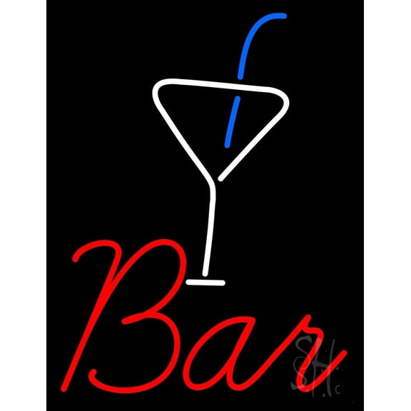 Bar With Martini Glass LED Neon Sign 19 x 15 - inches, Clear Edge Cut Acrylic Backing, with Dimmer - Bright and Premium built indoor LED Neon Sign for Bar decor.