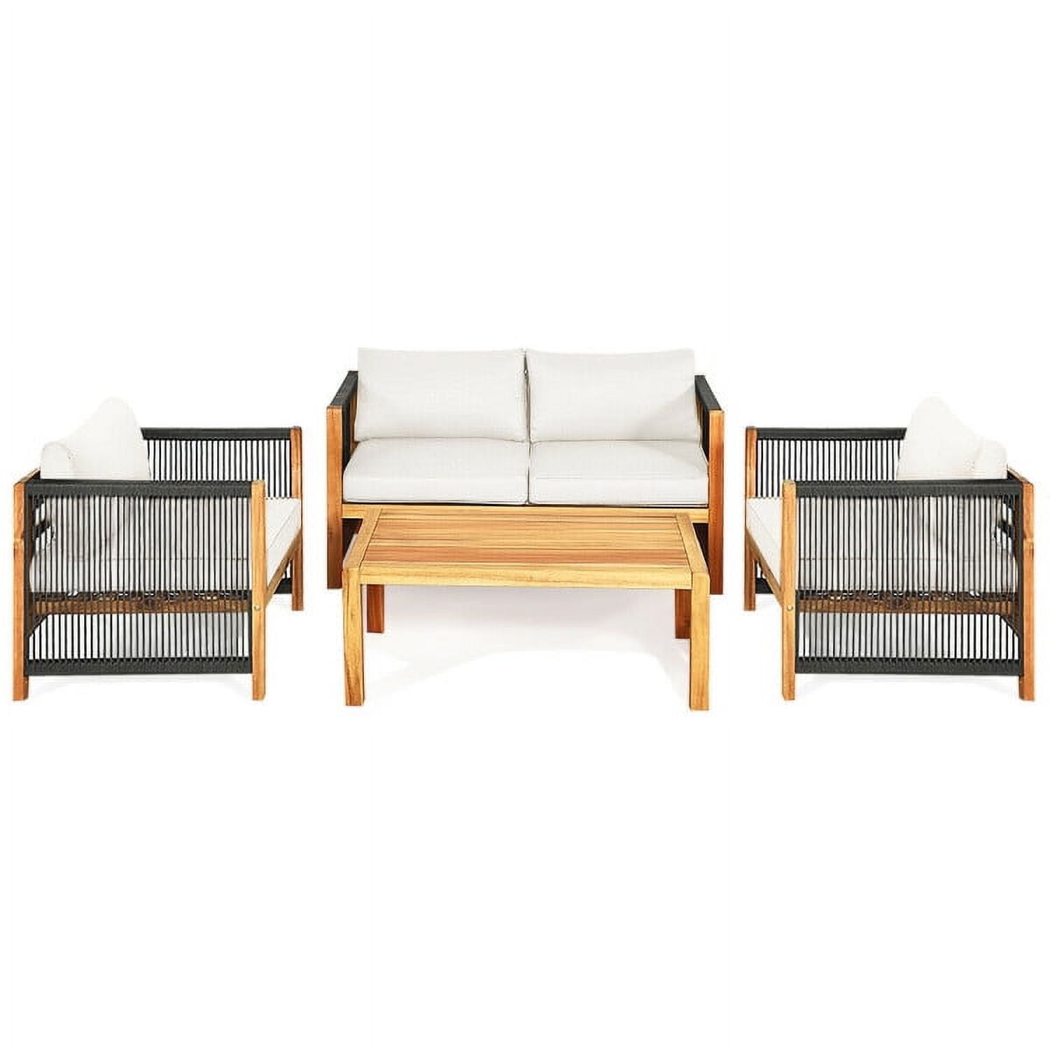Aimee Lii 4 Pieces Acacia Wood Outdoor Patio Furniture Set with Cushions, Wooden Patio Furniture Set, White Aimee Lii 4 Pieces Acacia Wood Outdoor Patio Furniture Set with Cushions, Wooden Patio Furniture Set, White