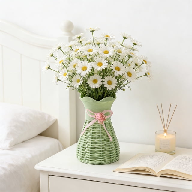 JZCHUNTOY Imitation Woven Plastic Vase 1 Piece, Imitation Rattan Weave Decorative Flower Vase, Lightweight Unbreakable Flower Container, for Dining Table, Living Room, Office Desktop Decoration