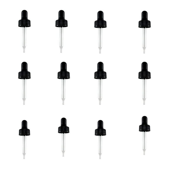 Dropper Assembly for 1/2 ounce bottle. The cap has a 20/400 thread, the glass pipette is 7mm OD x 60mm length. Pack 12.