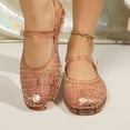 thumbnail image 5 of Women's Mesh Mary Jane Jelly Shoes, Breathable Hollow Out Woven Flat Sandals, Adjustable Buckle Strap Non-Slip Summer Walking Flats, 38, 5 of 7