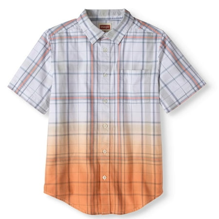 Boys' Short Sleeve Plaid Button Up Top