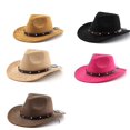thumbnail image 2 of Western Denims Hat Belt Decorated Hat Sun Protecting Hat Wide Border Hat for Photography Stage Props rose red, 2 of 4