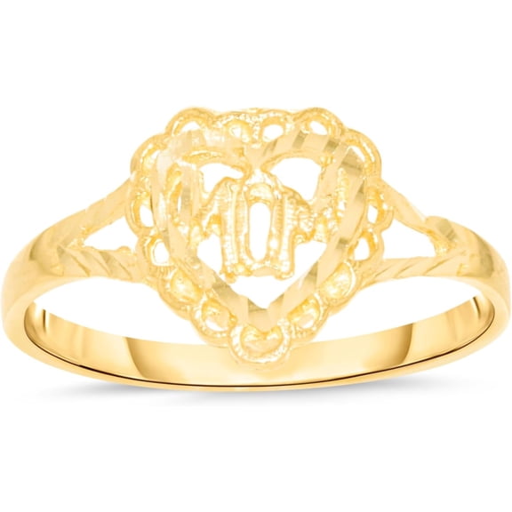 Floreo 10k Yellow Gold 10mm Mom With Heart Border Openwork Filigree Ring