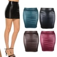 thumbnail image 4 of Women Mini Skirt PU Leather Elasticity High Waist Fit Skinny Matte Cozy Skirt, 4 of 4