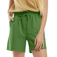 thumbnail image 3 of FrzhBrz Women Shorts Casual Loose Cotton Linen Elastic Waist Solid Pull-On Summer Walkshorts Clothes Short, 3 of 4