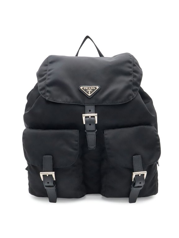 Pre-Owned PRADA Triangle Backpack, Rucksack, Daypack, Nylon and Leather, NERO Black, 1BZ811