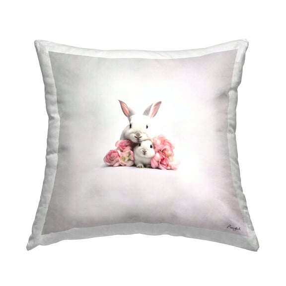 Stupell Industries Hugging Bunnies & Roses Decorative Printed Throw Pillow, 18 x 18