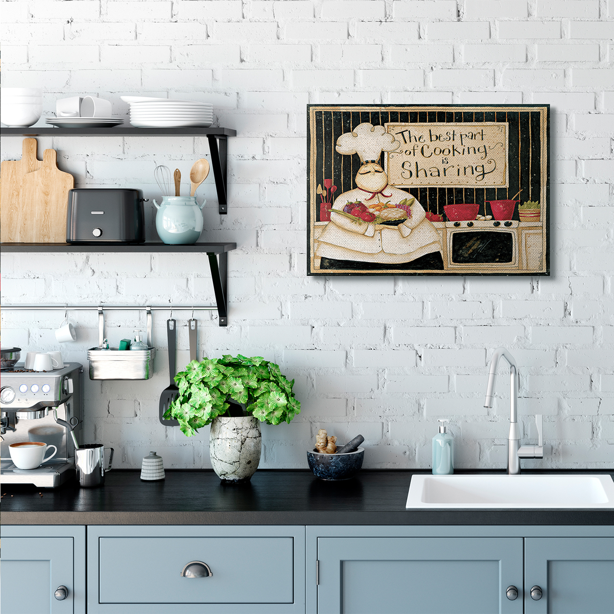 Stupell Industries Cooking Is Sharing Phrase Vintage Hefty Kitchen Chef Canvas Wall Art by Dan DiPaolo