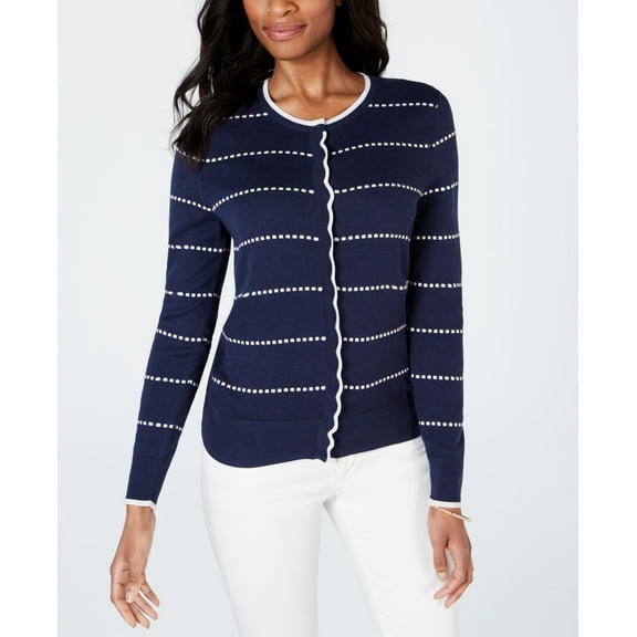 Charter Club Petite Dash Stripe Cardigan Intrepid Blue Combo PS