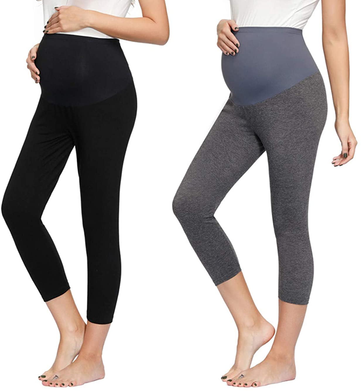 Womens Maternity Basic Stretch Full Length/Crop Capri/Short Secret Fit Belly Leggings Pants 