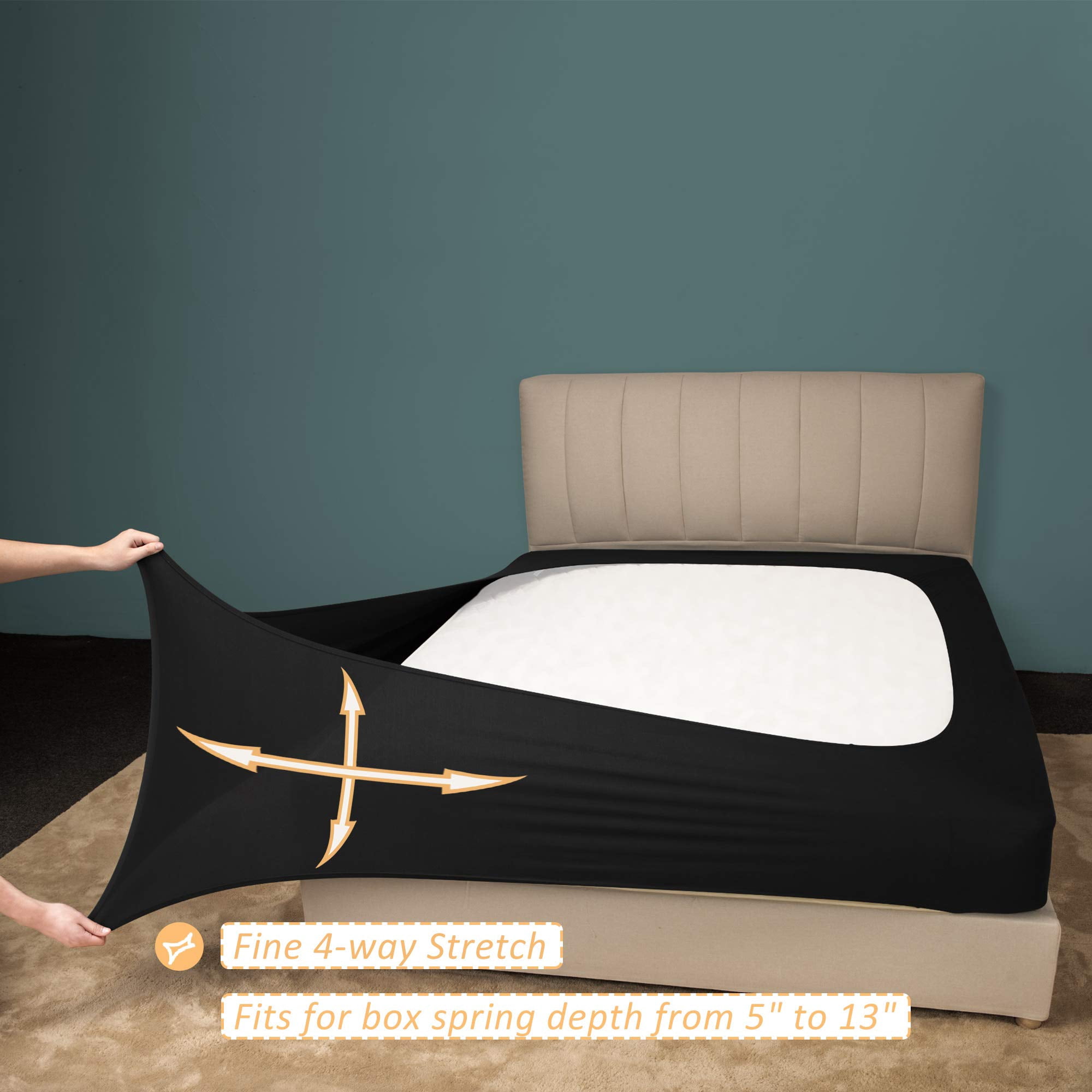 Stretch Jersey Box Spring Cover Wrap Around, Ultra Soft Wrinkle Resistant Bed Skirt Alternative, Queen Queen XL, Breathable Durable White Bedding