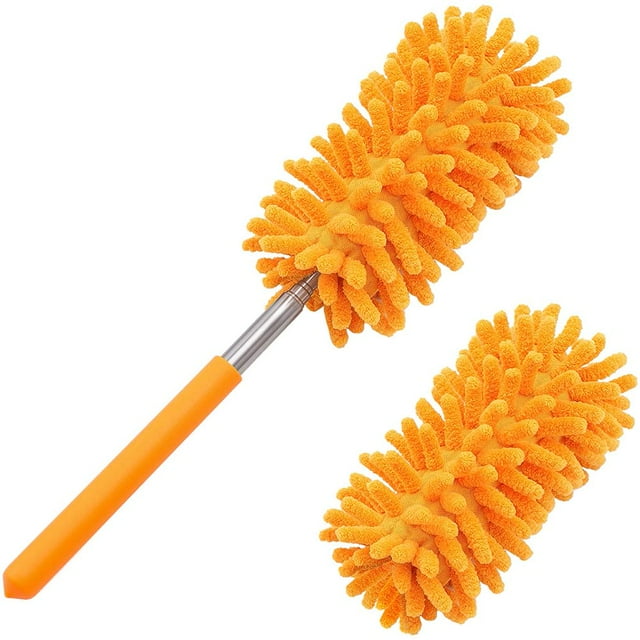 Microfiber Duster for Cleaning Hand Washable Dusters with 2pcs Replaceable Microfiber Head Extendable Pole Detachable Cleaning Brush Tool for Office Car Window Furniture Ceiling F
