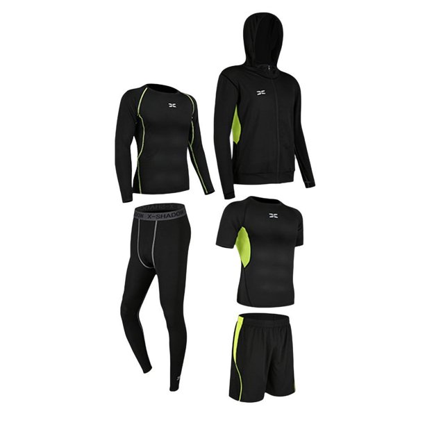 Chándal transpirable para hombre 5Pcs / Set Chándal para Hombre de Secado Gimnasio Atlético Fútbol de Compresión - Negro M Verde m Magideal Chándal transpirable para hombre
