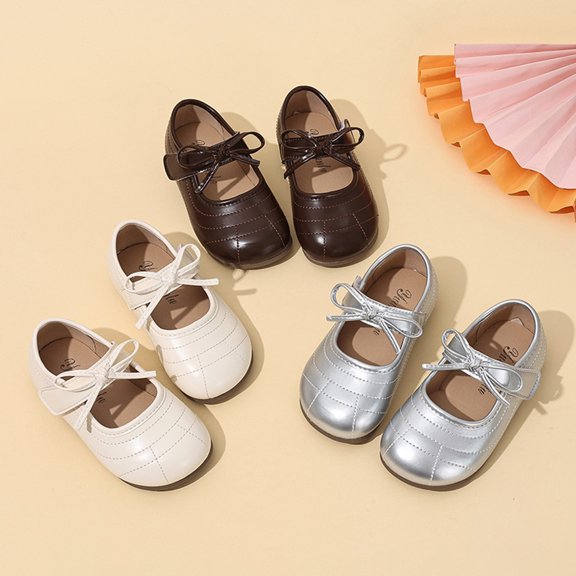 Domzle Toddler Little Girls Flower Dress Shoes Mary Jane Ballet Flats Bow Decor, Hook and Loop Strap, Cushioned Insole, Texture Anti-Slip Sole, for School, Party, Wedding and Formal Events Brown