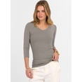 thumbnail image 3 of ANRABESS V Neck Shirts for Women 3/4 Sleeve Ribbed Knit Fitted Tee, Soft Stretch Basic Casual Work Top X-Small, 3 of 9