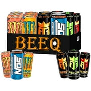 Beeq Box Variety Energy Drinks,Reign Total Body Fuel: White Gummy Bear, Cherry Limeade, Orange Dreamsicle, Nos, Juice Monster : Khaotic, Papillon. Contains Zero Sugar, Coq10 & Bcaas 300 Mg Natura