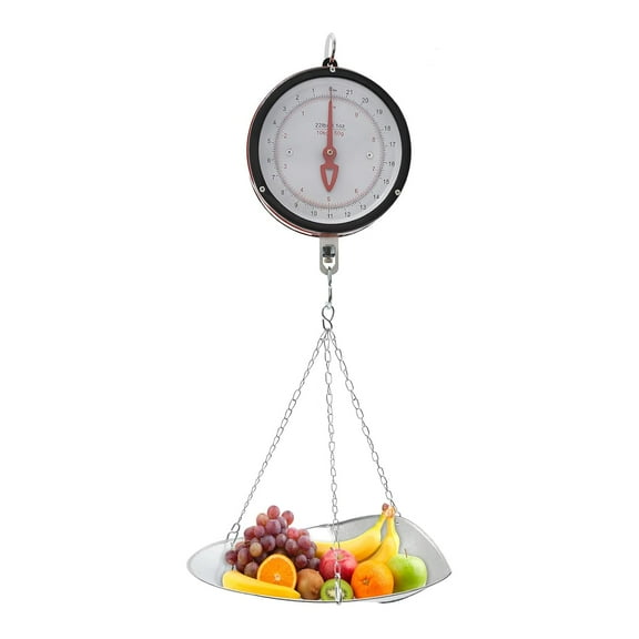 22LBS Double-Sided Dial Mechanical Hanging Scale with Scoop & Chain Weight Scale for Farm Kitchen Food Produce Shopping Weighing