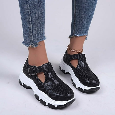 

Qepwscx Fashion All-match Women s Shoes Platform Leather Buckle Casual Shoes Height Increasing Shoes