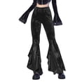 thumbnail image 1 of Jeans acampanados Prolriy para mujer, pantalones góticos de cintura alta de color sólido oscuro para mujer, negro M, 1 of 8
