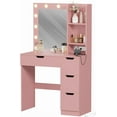 thumbnail image 1 of QinaQin 35-Inch Vanity Table with a Mirror and Lights, Featuring Four Storage Drawers, a Built-In Power Outlet and USB Port, and 3-Color Led Lighting, 1 of 7