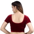 thumbnail image 3 of Chandrakala Women's Readymade Velvet Indian Ethnic Saree Blouse Crop Top Stretchable Choli-Large, Maroon (B130MAR4), 3 of 3