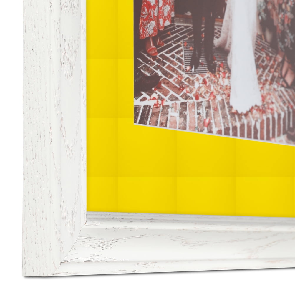 ArtToFrames 22x28" Matted Picture Frame with 18x24" Single Mat Photo Opening Framed in 1.25" Off White Wash on Ash and 2" Canary Mat (FWM-4098-22x28)