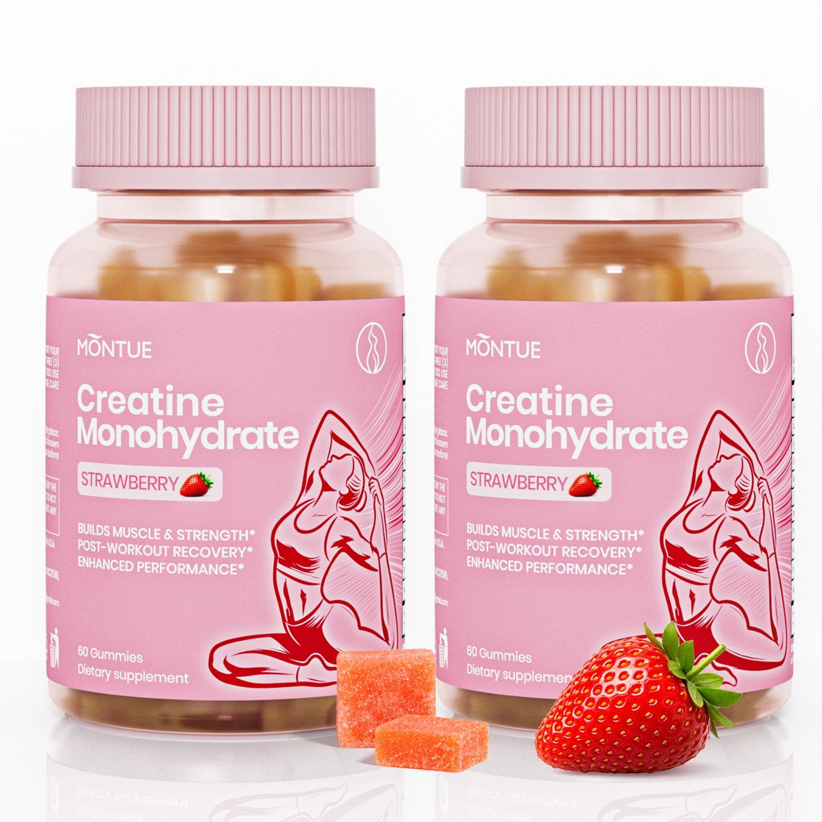 Montue Creatine Gummies for Women, 3000mg Creatine Monohydrate with BCAA, L-Carnitine, Taurine, Vitamin B12 & B6, Sugar Free Vegan, Strawberry Flavor, 120 Gummies
