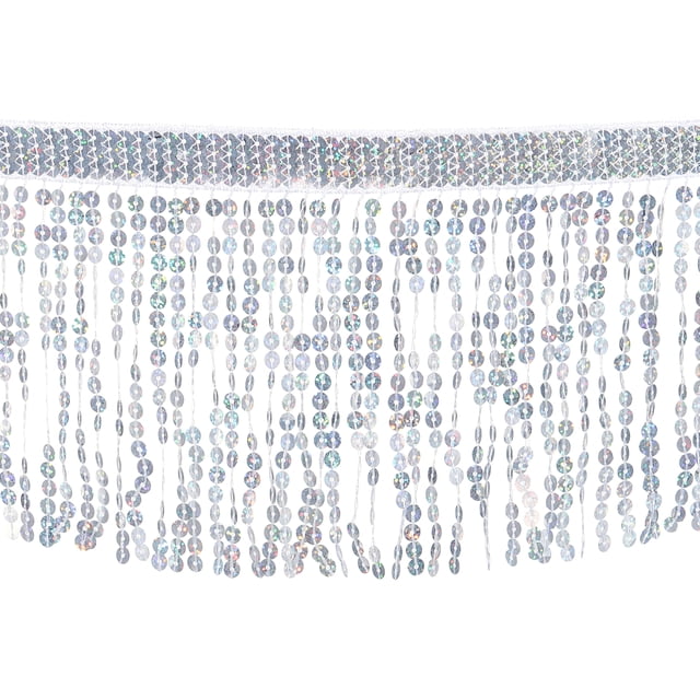 Uxcell 10 Yards Sequins Fringe Trim 6.3 Inch Wide Tassel Sewing Trim for Crafts, Silver