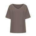 thumbnail image 4 of Alkepwun Oversized Tshirts for Women Summer V Neck Rolled Short Sleeve Pocket Tops Casual Loose Basic Tee Shirts, 4 of 5