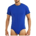 thumbnail image 4 of Yeahdor Mens One Piece Short Sleeve Bodysuit Pajamas Press Button Crotch Romper T-Shirt Nightwear Blue-A XXL, 4 of 7
