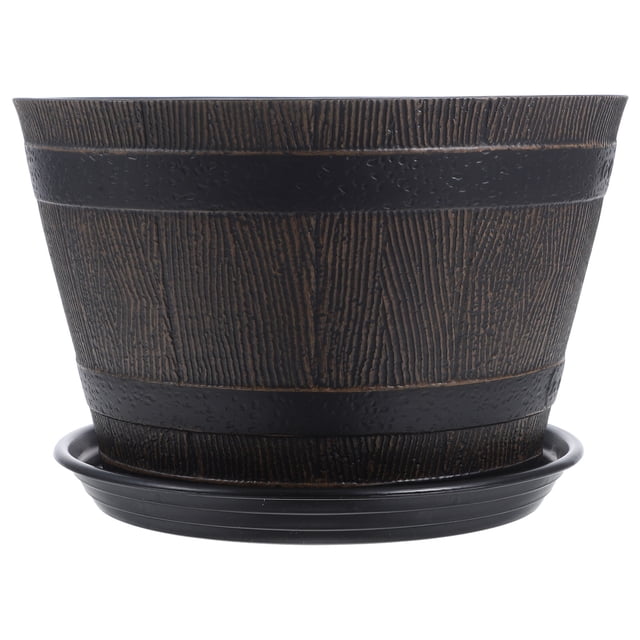 VERDANVERSE Elegant Barrel Planter In Dark Brown ABS For Balcony Pot 1Set