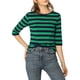 thumbnail image 5 of Camiseta básica de mujer con mangas de codo Inspire Chic, cuello redondo, ajuste slim, casual, impresa, talla XL, verde y azul oscuro, 5 of 8