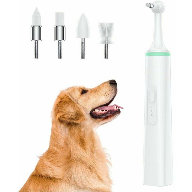 Limpiador de sarro para perros, pulidor de dientes eléctrico profesional, limpiador de dientes para manchas de placa y sarro para mascotas, con 4 cabezales de cepillo, raspador dental para cachorros,