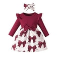 thumbnail image 2 of HOMADLES Toddler Girls Dress Crewneck Long Sleeve Solid Kid Girls Clothing Leisure Layered Dress Wine 12 Months, 2 of 9