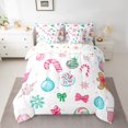 thumbnail image 2 of Feelyou Pink Cansy Cane Bedding Comforter Set 7 Pieces for Child, Snowflake Bowknot Full Bedding Set, Cartoon Christmas Theme Reversible Fitted Sheet Flat Sheet, Super Cozy Room Decor, 2 of 7