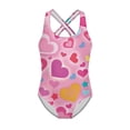 thumbnail image 4 of Uorisanigo Girls Bathing Suits Size 5-6 One Piece Polyester and Spandex Swim Suit Crossback Straps Outdoor Beach Swimwear, Cute Heart, 4 of 7