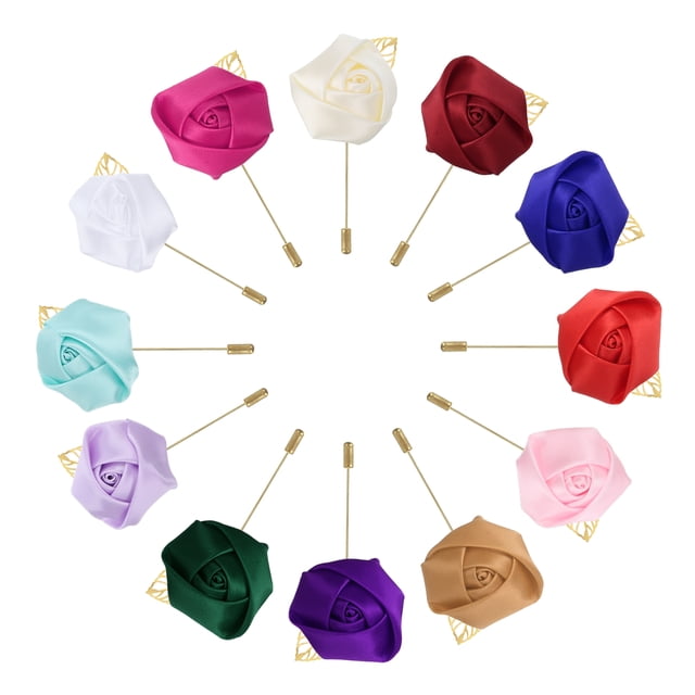 Boutonnieres de Rosa para Novio Alfileres de Boutonnieres para Hombres Ceremonia de Boda Aniversario Cena Formal Fiesta 12 Colores en Set